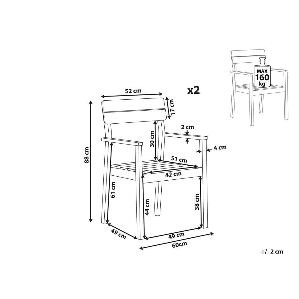 Beliani Tuinstoel FORNELLI - Lichte Houtkleur Acaciahout 4 Beliani Tuinstoel FORNELLI - Lichte Houtkleur Acaciahout - Afbeelding 2