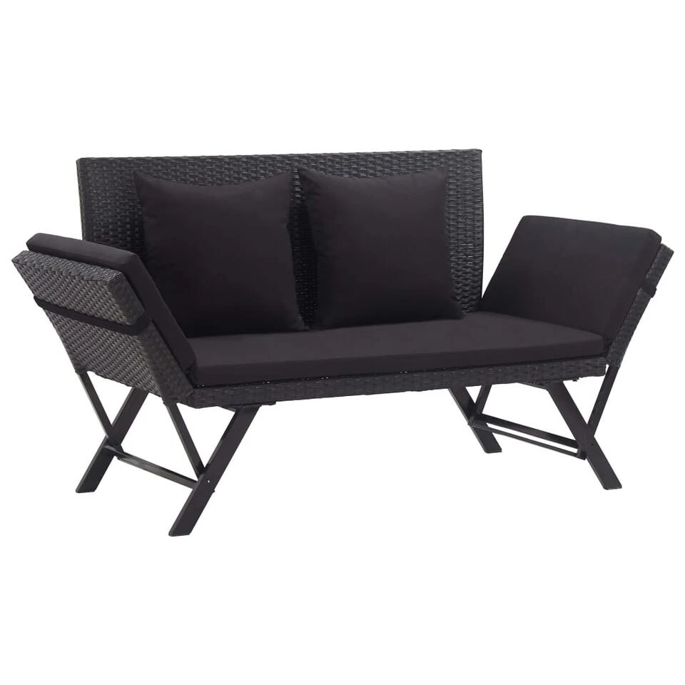 VidaXL Tuinbank Met Kussens 176 Cm Poly Rattan Zwart Overig 3 VidaXL Tuinbank Met Kussens 176 Cm Poly Rattan Zwart Overig