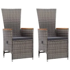VidaXL Tuinstoelen 2 St Verstelbaar Met Kussens Poly Rattan Grijs