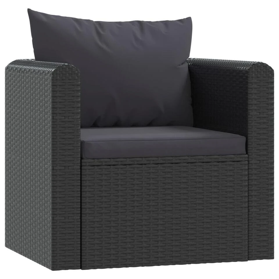 VidaXL Fauteuil Met Kussens Poly Rattan Zwart 3 VidaXL Fauteuil Met Kussens Poly Rattan Zwart