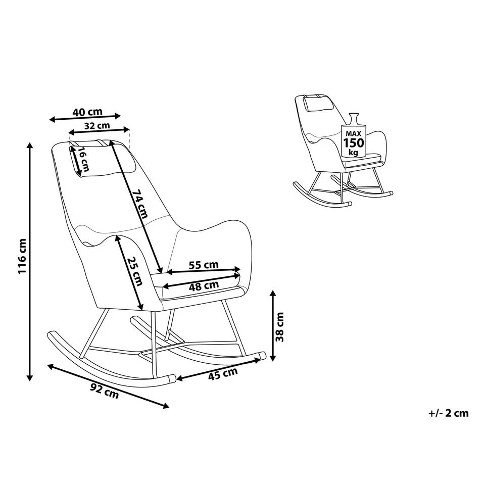 Beliani Schommelstoel ARRIE - Grijs Fluweel 5 Beliani Schommelstoel ARRIE - Grijs Fluweel - Afbeelding 3