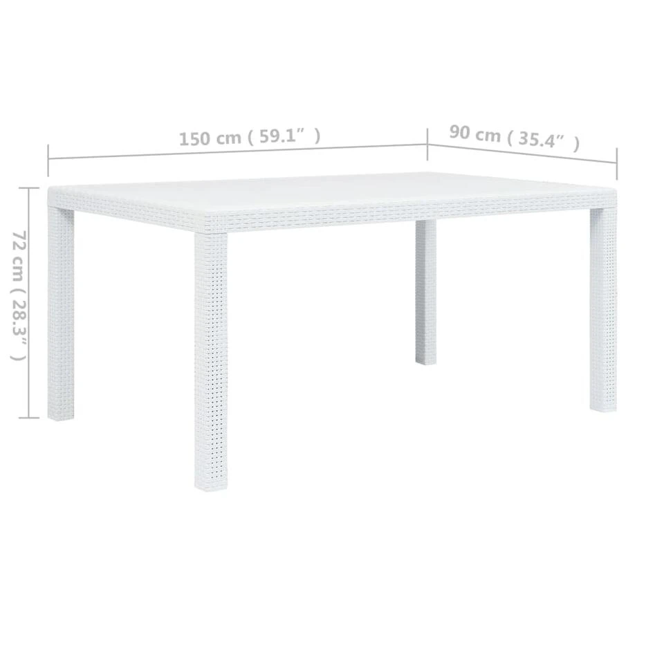 VidaXL Tuintafel 150x90x72 Cm Rattan-look Kunststof Wit 6 VidaXL Tuintafel 150x90x72 Cm Rattan-look Kunststof Wit - Afbeelding 4