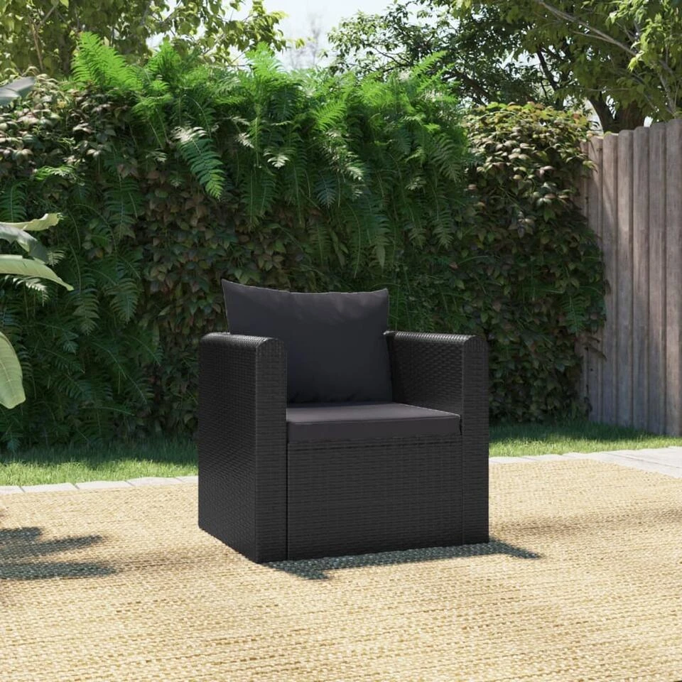 VidaXL Fauteuil Met Kussens Poly Rattan Zwart 4 VidaXL Fauteuil Met Kussens Poly Rattan Zwart - Afbeelding 2