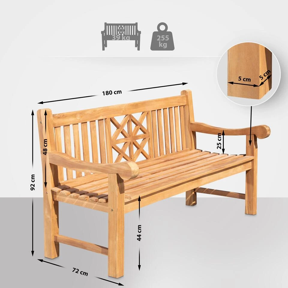 CLP Teakbank Florida 180 Cm 4 CLP Teakbank Florida 180 Cm - Afbeelding 2